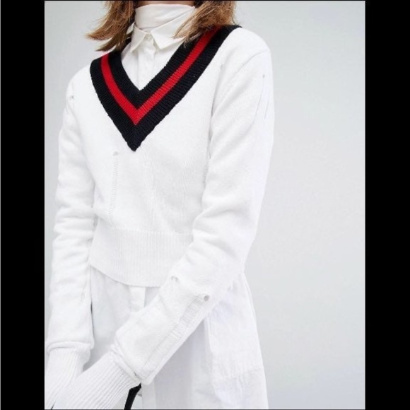 NWT - Cheap Monday Tipped V-Neck Knit Sweater with Ladder Detail (Medium) - Picture 3 of 4